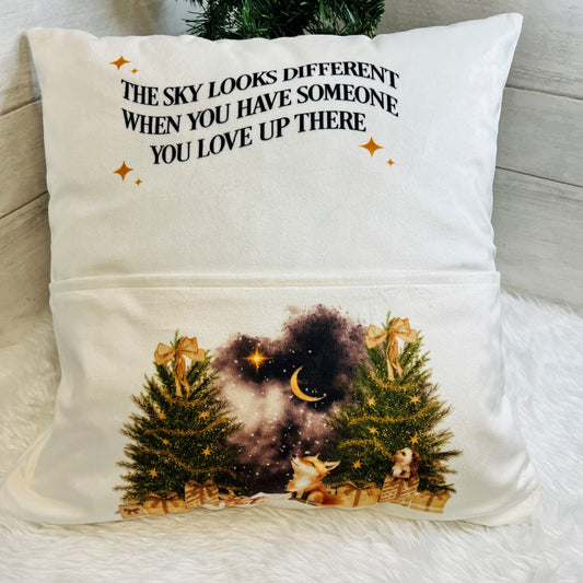 Christmas Story Book Pocket Cushion – The Sky Looks Different When Someone We Love Is Up There